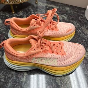 HOKA Women's Orange and Yellow Running Sneakers Size 8